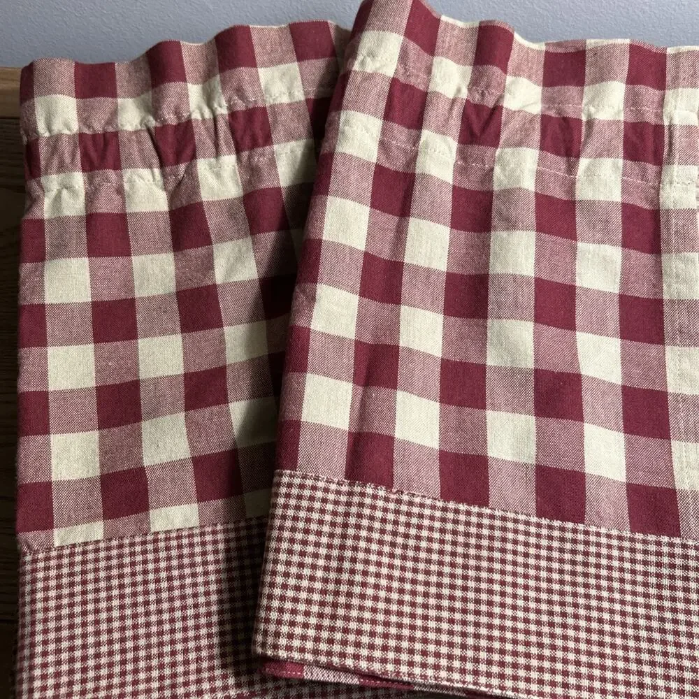 Park Designs Set of Window Valances 68x14 Cranberry/Beige Double Check Panels